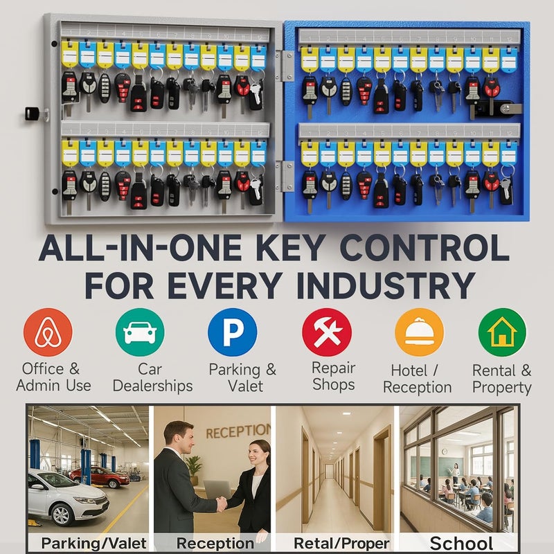 WeHere 48 Key Lock Box Wall Mount use Combination/Key Unlock, Key Cabinet with Key Label, App Key Directory ERP, Key Safe Security Storage Lockbox for Valets, Hotels, Car, House Keys - Image 5